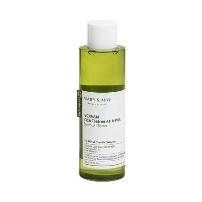 mary & may vegan cica tea tree aha pha blemish toner 200ml – gentle exfoliation and calming care in one step